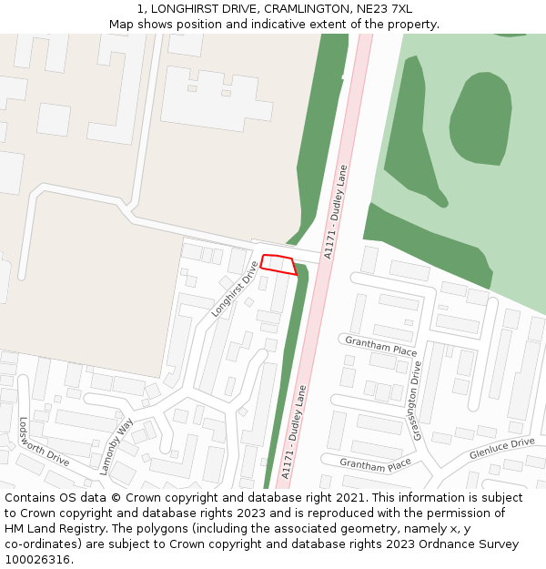 1, LONGHIRST DRIVE, CRAMLINGTON, NE23 7XL: Location map and indicative extent of plot