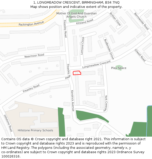 1, LONGMEADOW CRESCENT, BIRMINGHAM, B34 7NQ: Location map and indicative extent of plot