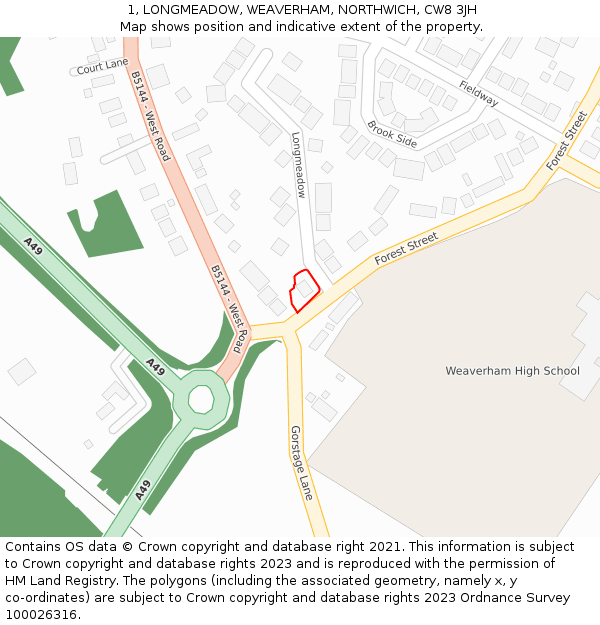 1, LONGMEADOW, WEAVERHAM, NORTHWICH, CW8 3JH: Location map and indicative extent of plot