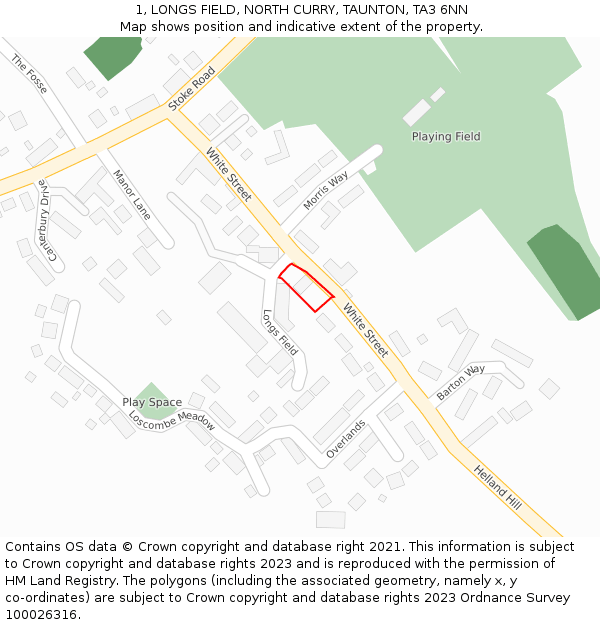 1, LONGS FIELD, NORTH CURRY, TAUNTON, TA3 6NN: Location map and indicative extent of plot