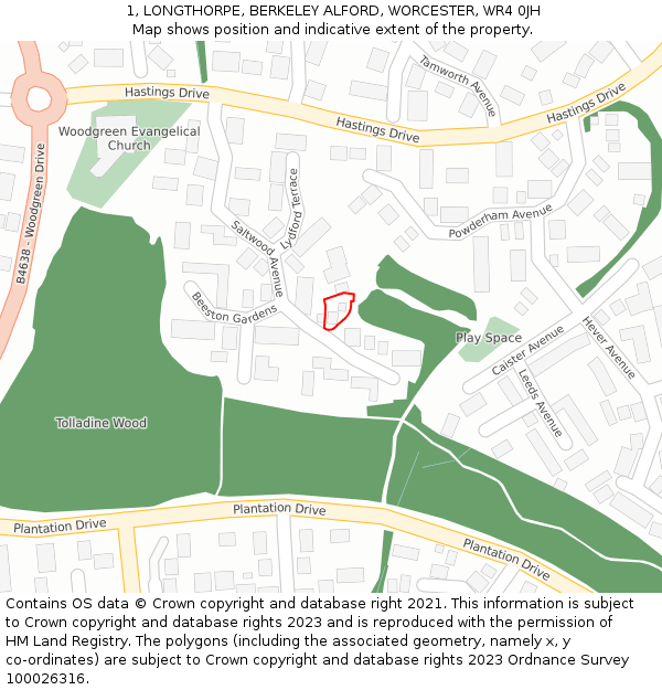 1, LONGTHORPE, BERKELEY ALFORD, WORCESTER, WR4 0JH: Location map and indicative extent of plot