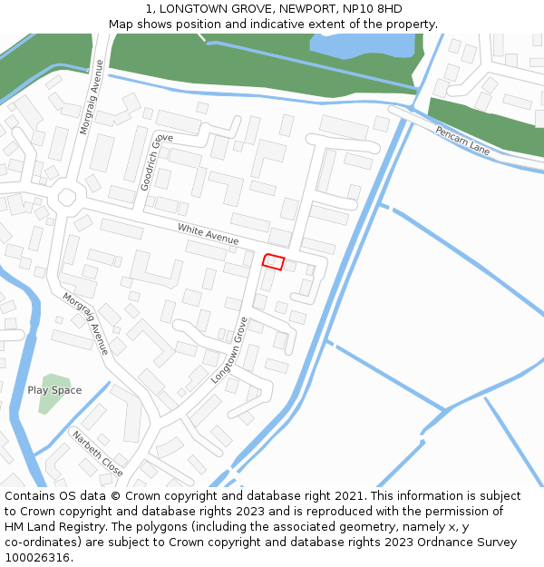 1, LONGTOWN GROVE, NEWPORT, NP10 8HD: Location map and indicative extent of plot