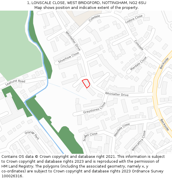 1, LONSCALE CLOSE, WEST BRIDGFORD, NOTTINGHAM, NG2 6SU: Location map and indicative extent of plot