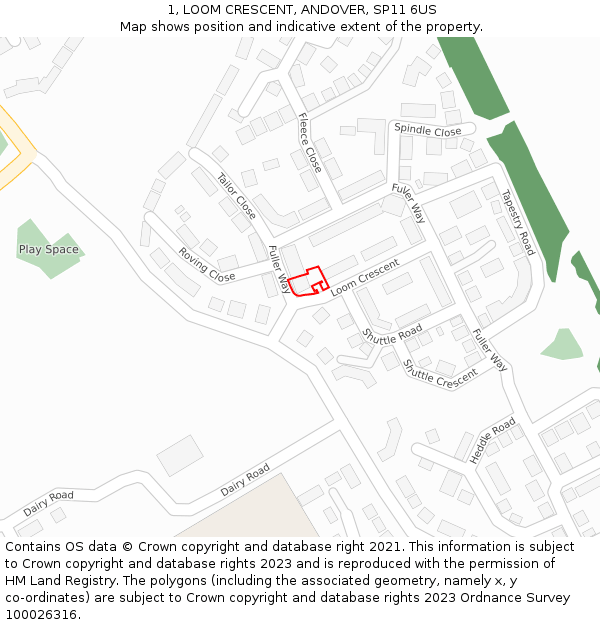 1, LOOM CRESCENT, ANDOVER, SP11 6US: Location map and indicative extent of plot