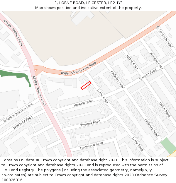 1, LORNE ROAD, LEICESTER, LE2 1YF: Location map and indicative extent of plot