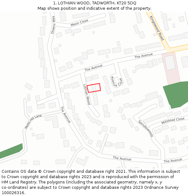 1, LOTHIAN WOOD, TADWORTH, KT20 5DQ: Location map and indicative extent of plot