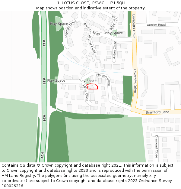 1, LOTUS CLOSE, IPSWICH, IP1 5QH: Location map and indicative extent of plot