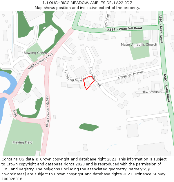 1, LOUGHRIGG MEADOW, AMBLESIDE, LA22 0DZ: Location map and indicative extent of plot