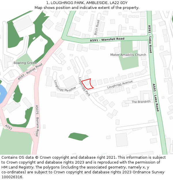 1, LOUGHRIGG PARK, AMBLESIDE, LA22 0DY: Location map and indicative extent of plot