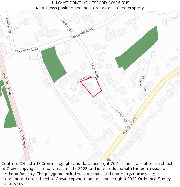 1, LOVAT DRIVE, KNUTSFORD, WA16 8NS: Location map and indicative extent of plot