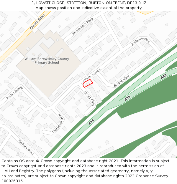 1, LOVATT CLOSE, STRETTON, BURTON-ON-TRENT, DE13 0HZ: Location map and indicative extent of plot