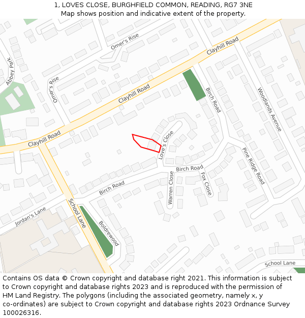 1, LOVES CLOSE, BURGHFIELD COMMON, READING, RG7 3NE: Location map and indicative extent of plot