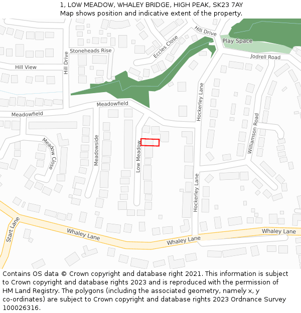 1, LOW MEADOW, WHALEY BRIDGE, HIGH PEAK, SK23 7AY: Location map and indicative extent of plot