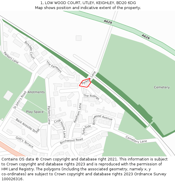 1, LOW WOOD COURT, UTLEY, KEIGHLEY, BD20 6DG: Location map and indicative extent of plot