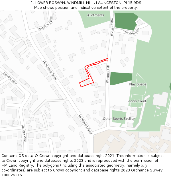 1, LOWER BOSWYN, WINDMILL HILL, LAUNCESTON, PL15 9DS: Location map and indicative extent of plot