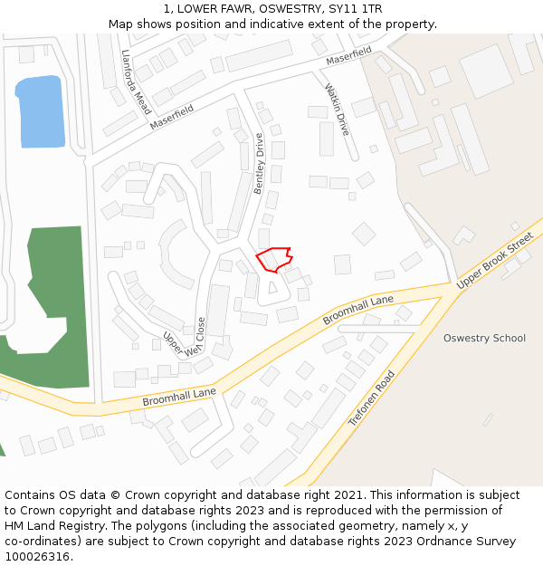 1, LOWER FAWR, OSWESTRY, SY11 1TR: Location map and indicative extent of plot