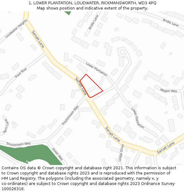 1, LOWER PLANTATION, LOUDWATER, RICKMANSWORTH, WD3 4PQ: Location map and indicative extent of plot