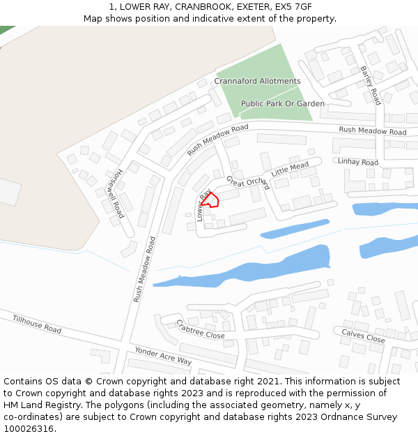 1, LOWER RAY, CRANBROOK, EXETER, EX5 7GF: Location map and indicative extent of plot