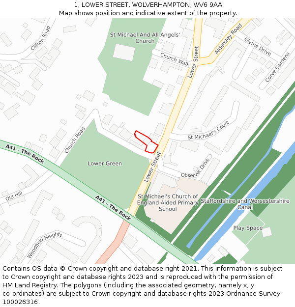 1, LOWER STREET, WOLVERHAMPTON, WV6 9AA: Location map and indicative extent of plot