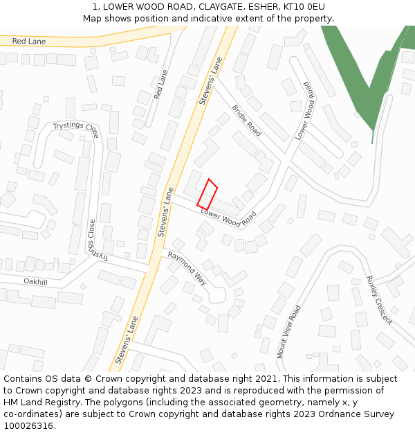 1, LOWER WOOD ROAD, CLAYGATE, ESHER, KT10 0EU: Location map and indicative extent of plot