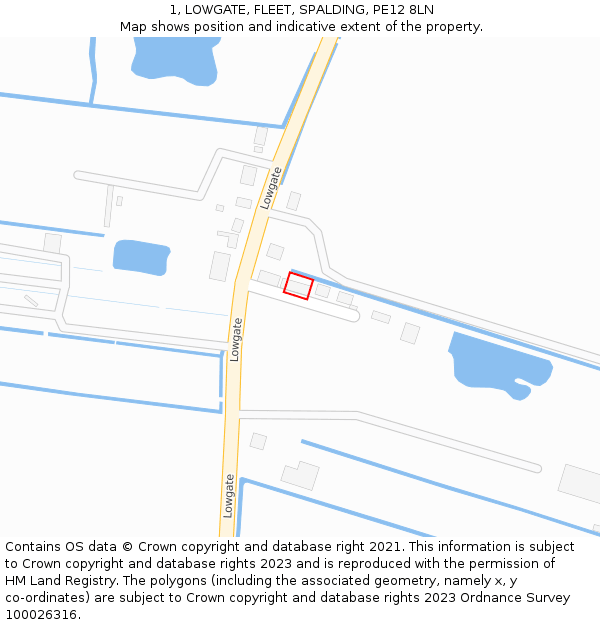 1, LOWGATE, FLEET, SPALDING, PE12 8LN: Location map and indicative extent of plot