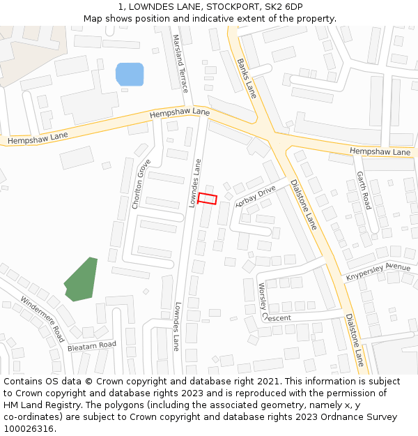 1, LOWNDES LANE, STOCKPORT, SK2 6DP: Location map and indicative extent of plot