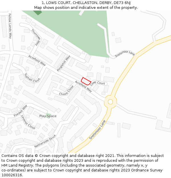 1, LOWS COURT, CHELLASTON, DERBY, DE73 6NJ: Location map and indicative extent of plot