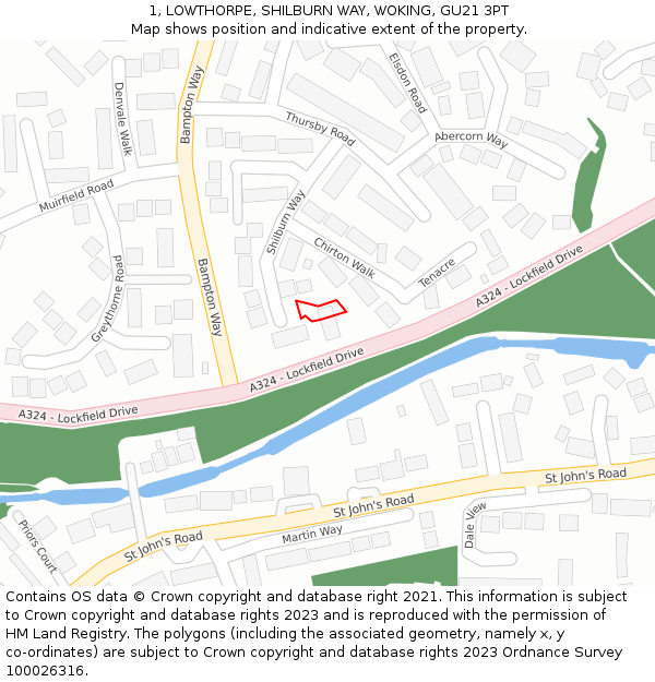 1, LOWTHORPE, SHILBURN WAY, WOKING, GU21 3PT: Location map and indicative extent of plot