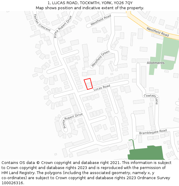 1, LUCAS ROAD, TOCKWITH, YORK, YO26 7QY: Location map and indicative extent of plot