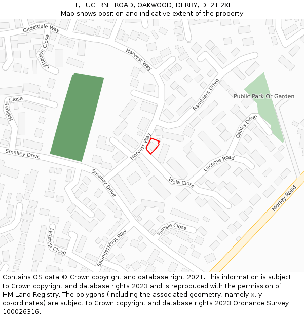 1, LUCERNE ROAD, OAKWOOD, DERBY, DE21 2XF: Location map and indicative extent of plot
