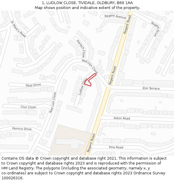 1, LUDLOW CLOSE, TIVIDALE, OLDBURY, B69 1AA: Location map and indicative extent of plot