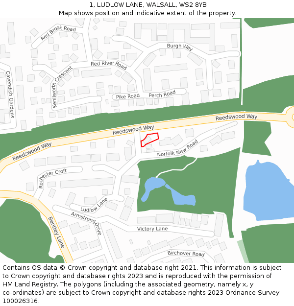 1, LUDLOW LANE, WALSALL, WS2 8YB: Location map and indicative extent of plot