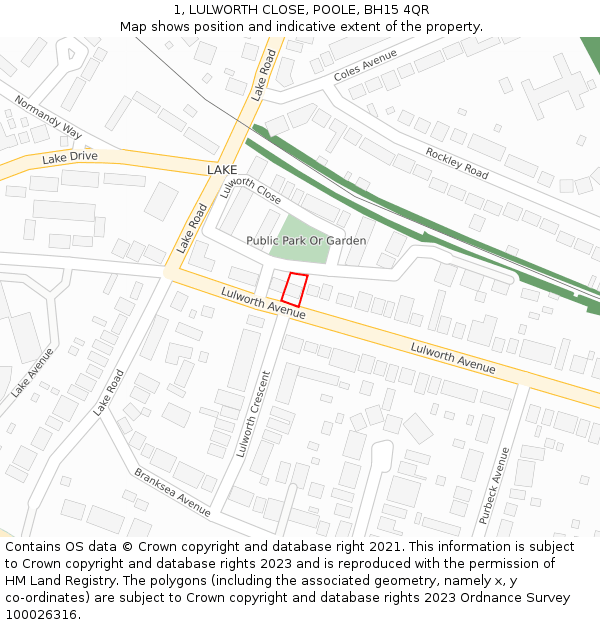 1, LULWORTH CLOSE, POOLE, BH15 4QR: Location map and indicative extent of plot
