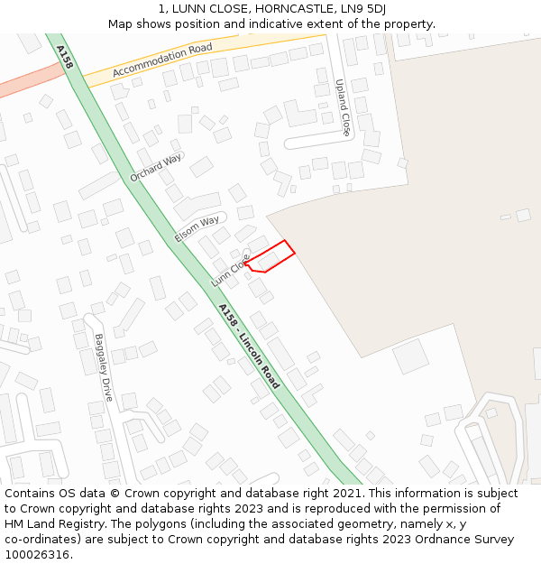 1, LUNN CLOSE, HORNCASTLE, LN9 5DJ: Location map and indicative extent of plot