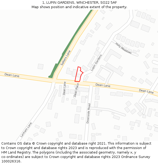 1, LUPIN GARDENS, WINCHESTER, SO22 5AF: Location map and indicative extent of plot