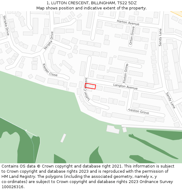 1, LUTTON CRESCENT, BILLINGHAM, TS22 5DZ: Location map and indicative extent of plot