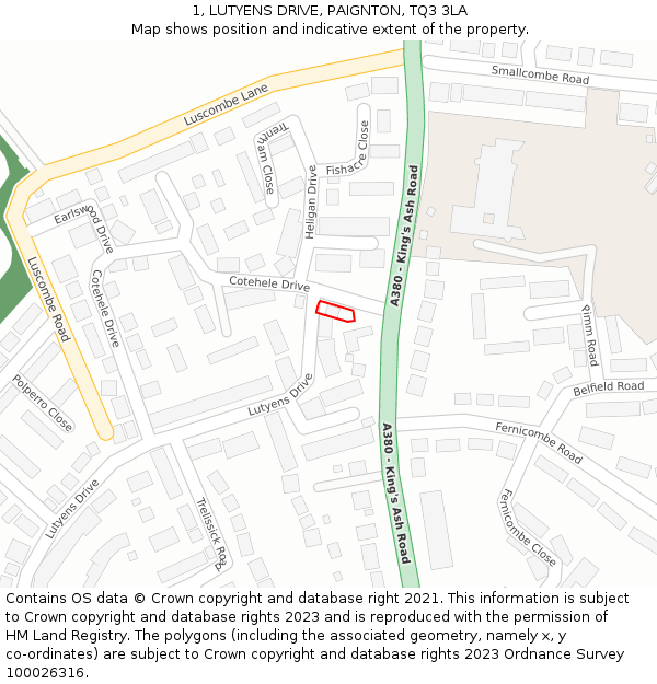 1, LUTYENS DRIVE, PAIGNTON, TQ3 3LA: Location map and indicative extent of plot