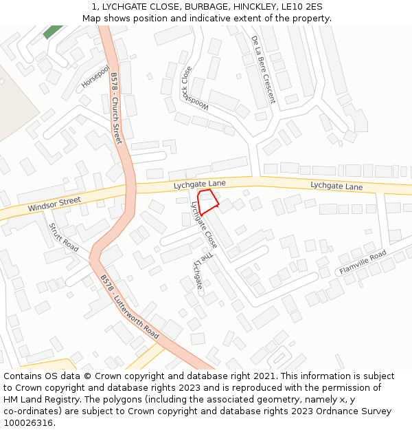 1, LYCHGATE CLOSE, BURBAGE, HINCKLEY, LE10 2ES: Location map and indicative extent of plot