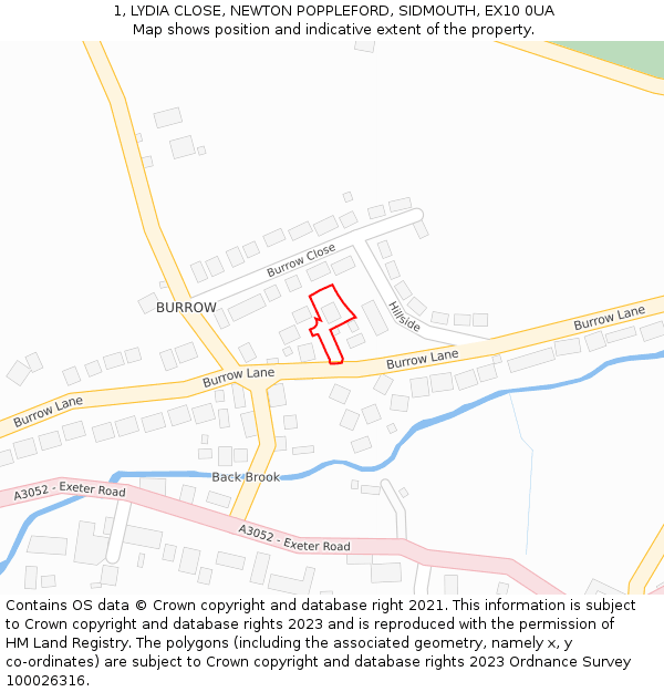 1, LYDIA CLOSE, NEWTON POPPLEFORD, SIDMOUTH, EX10 0UA: Location map and indicative extent of plot