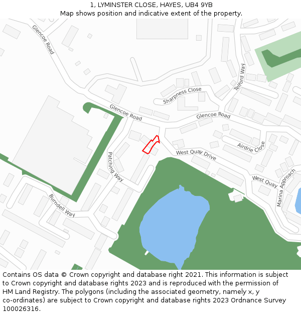 1, LYMINSTER CLOSE, HAYES, UB4 9YB: Location map and indicative extent of plot