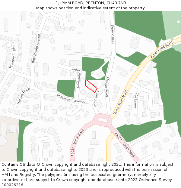 1, LYMM ROAD, PRENTON, CH43 7NR: Location map and indicative extent of plot