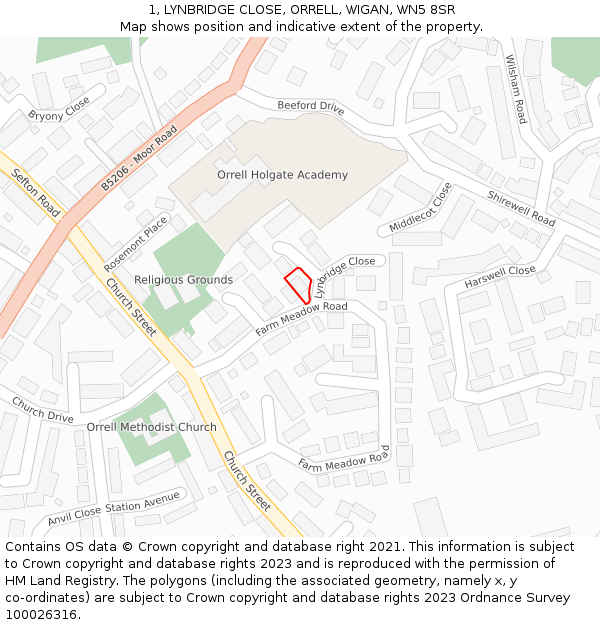 1, LYNBRIDGE CLOSE, ORRELL, WIGAN, WN5 8SR: Location map and indicative extent of plot