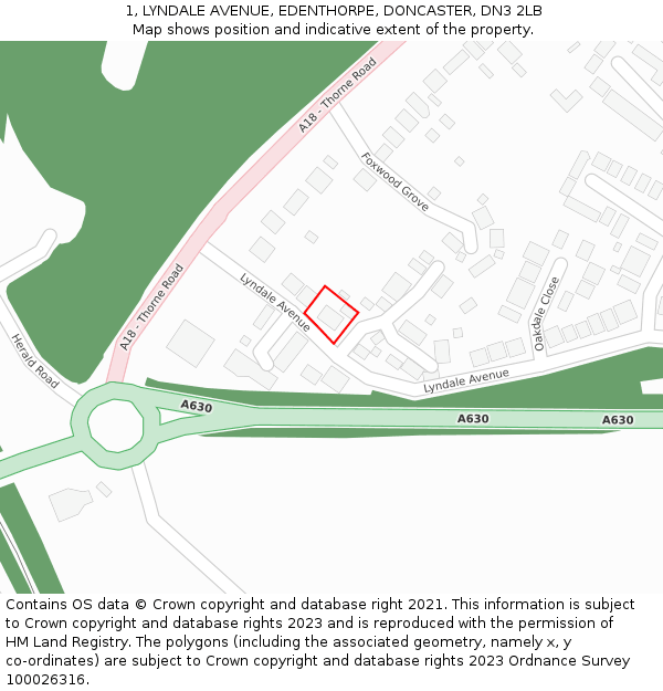 1, LYNDALE AVENUE, EDENTHORPE, DONCASTER, DN3 2LB: Location map and indicative extent of plot