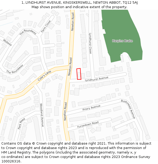1, LYNDHURST AVENUE, KINGSKERSWELL, NEWTON ABBOT, TQ12 5AJ: Location map and indicative extent of plot