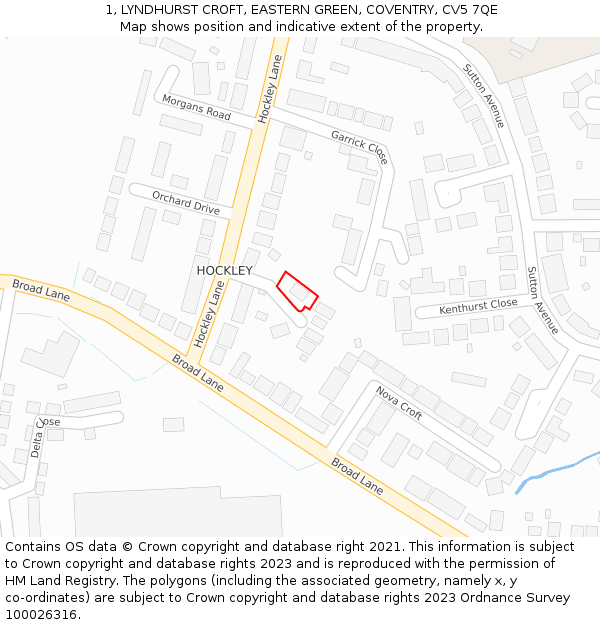 1, LYNDHURST CROFT, EASTERN GREEN, COVENTRY, CV5 7QE: Location map and indicative extent of plot