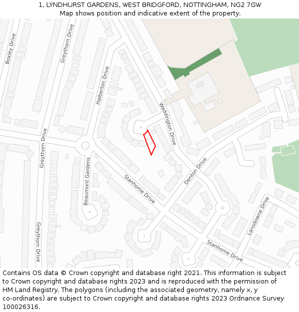 1, LYNDHURST GARDENS, WEST BRIDGFORD, NOTTINGHAM, NG2 7GW: Location map and indicative extent of plot