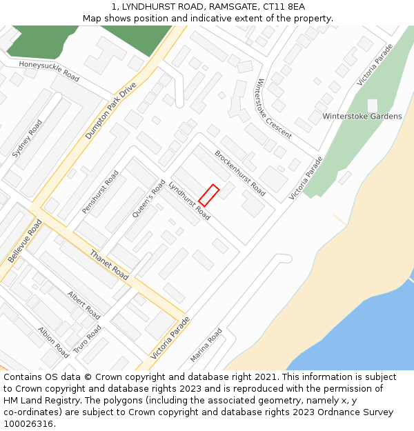 1, LYNDHURST ROAD, RAMSGATE, CT11 8EA: Location map and indicative extent of plot