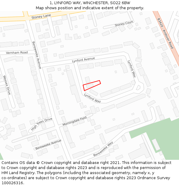 1, LYNFORD WAY, WINCHESTER, SO22 6BW: Location map and indicative extent of plot