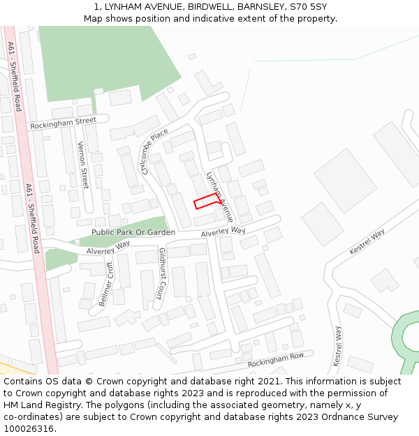 1, LYNHAM AVENUE, BIRDWELL, BARNSLEY, S70 5SY: Location map and indicative extent of plot