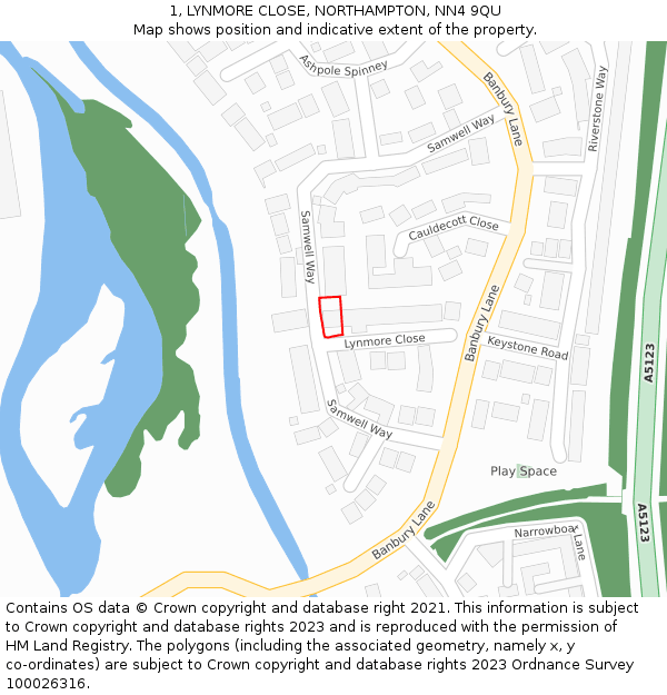 1, LYNMORE CLOSE, NORTHAMPTON, NN4 9QU: Location map and indicative extent of plot